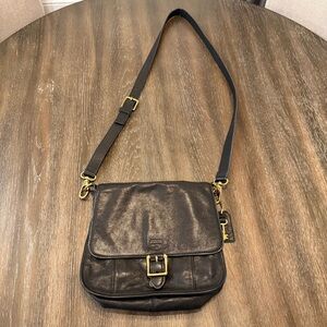Fossil Black Leather Crossbody Bag with Gold Accents